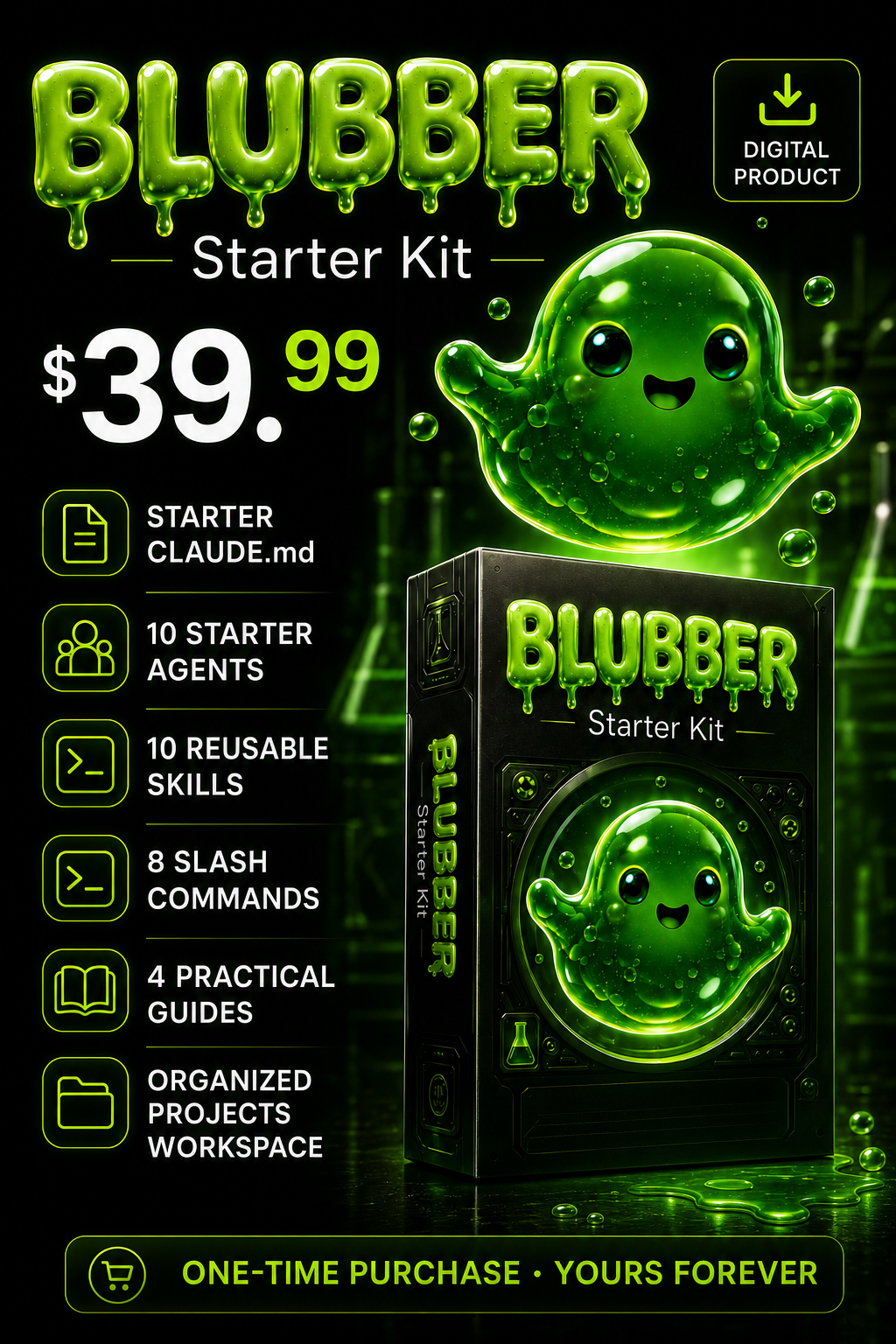 Blubber Starter Kit: 10 agents, 10 skills, 8 commands, 4 guides, and organized workspace