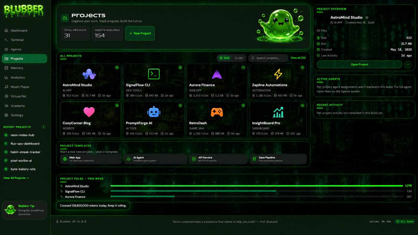 Blubber OS projects screen